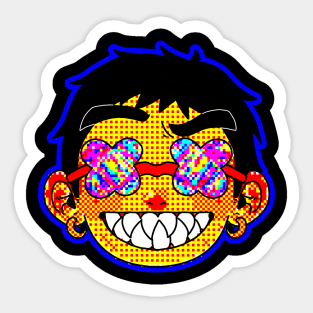 Retro sharp teeth boy Sticker